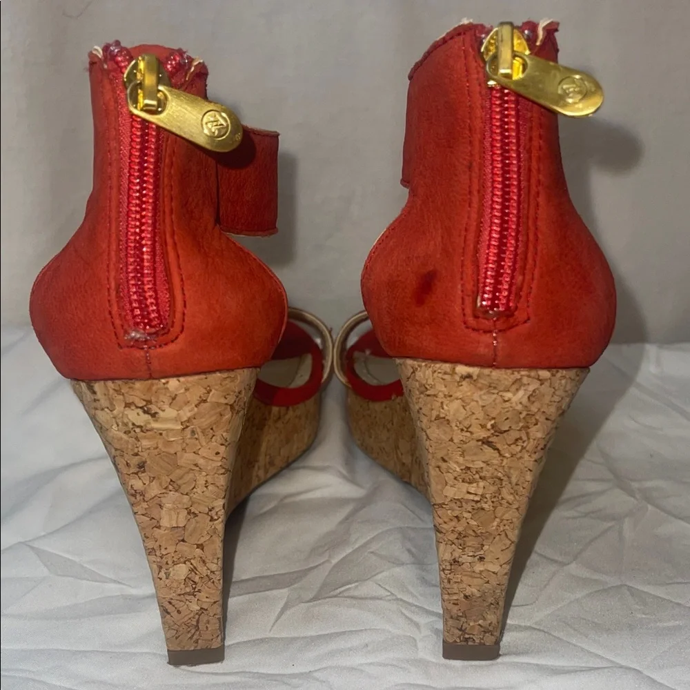 Adrienne Vittadini Red Cork Wedge Sandals